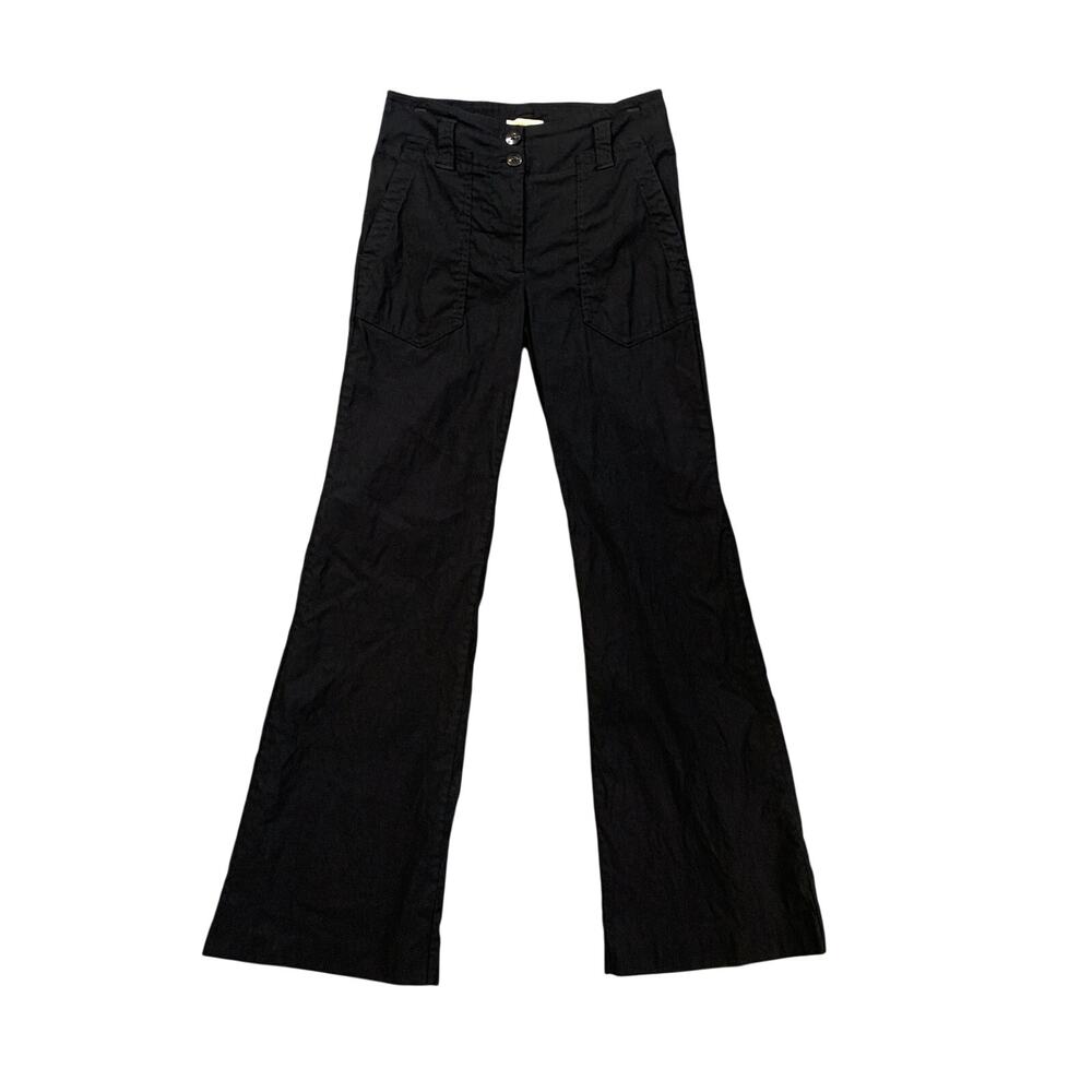 Maeve Pants Women 0 Black Naomi Wide Leg Flare Linen Blend Zip Fly High Rise